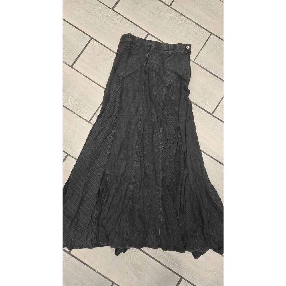 Young Threads Black Textured Geometric Paneled Maxi Skirt Boho Viscose Large New